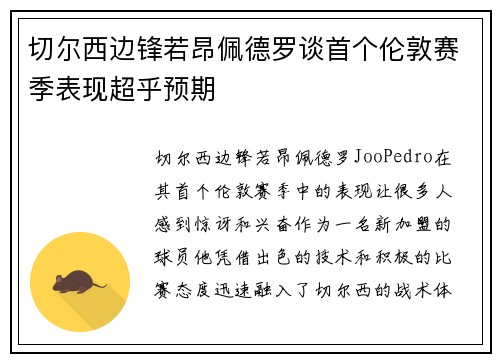 切尔西边锋若昂佩德罗谈首个伦敦赛季表现超乎预期 切尔西边锋若昂佩德罗谈首个伦敦赛季表现超乎预期